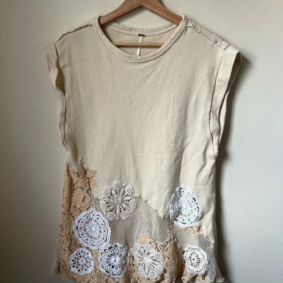 Free People Dress Made To Love Thermal Tunic Crochet Appliqué Ivory Tea, small - Picture 2 of 6